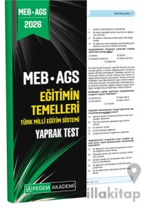 2026 MEB AGS Eğitimin Temelleri Türk Milli Eğitim Sistemi Yaprak Test