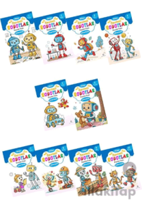 Sevimli Robotlar Boyoma Kitabı Sticker Çıkartmalı (10 Kitap Set)