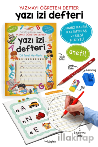 Yazı İzi Defteri - Yazmayı Öğreten Defter - Jumbo Kalem, Kalemtıraş ve Silgi Hediyeli