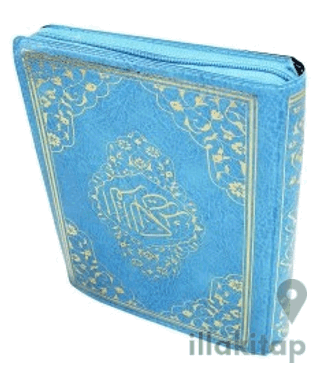 063M Kabe Mühürlü Kuranı Kerim Fermuarlı Kılıflı - Çanta Boy-Mavi