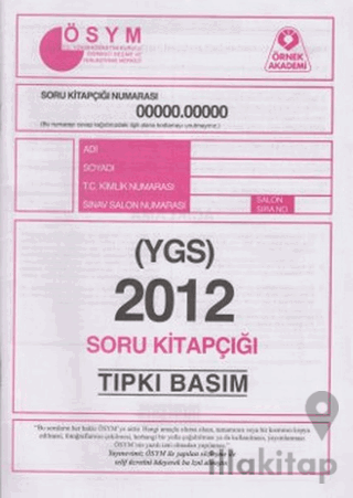 2012 YGS ÖSYM Tıpkı Basım Soru Kitapçığı