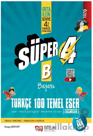 4. Sınıf Süper 4 Türkçe 100 Temel Eser B Yeni Nesil Paragraf Deneme Kitabı