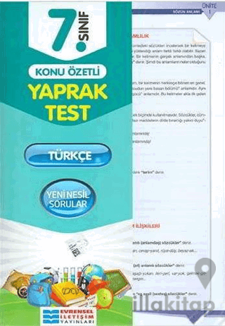 7. Sınıf Türkçe Konu Özetli Yaprak Test