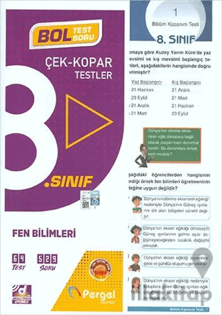 8. Sınıf 2022 Fen Bilimleri Çek Kopar Test (44 Bt-20 Üt)