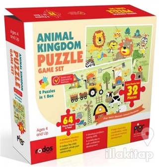 Animal Kingdom Game Set - 2 Puzzles in 1 Box - 64 Pieces Puzzle in Tot