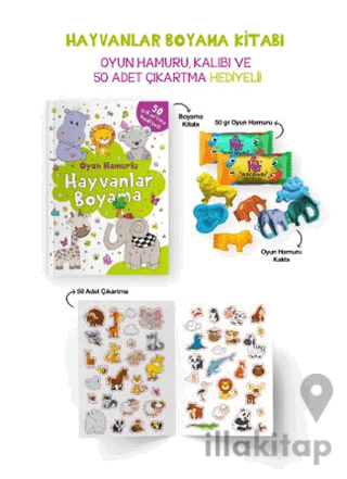 Hayvanlar Boyama Kitabı - Oyun Hamuru, Oyuncak ve Çıkartma Hediyeli