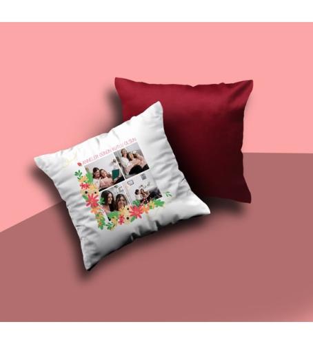 Kişiye Özel Kırmızı Beyaz Baskılı Kadife Yastık