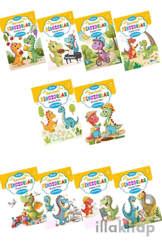 Sevimli Dinozorlar Boyama Kitabı Sticker Çıkartmalı (10 Kitap Set)