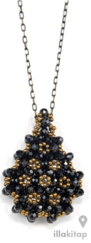 Siyah Cevşen Kolye (Kristal, Damla)