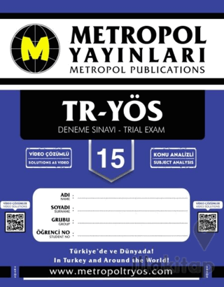 TR-YÖS Deneme Sınavları (Başlangıç Seviyesi) (15 Fasikül Deneme)