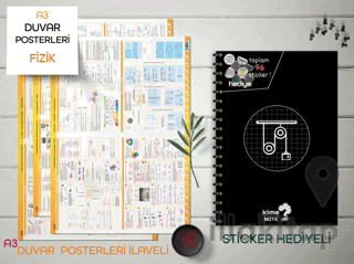 TYT Kareli Fizik Okul Defteri Konu Anlatımlı 3 Büyük Poster ve 96 Sticker Hediye 9-10-11-12.Sınıfa Uygun