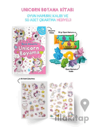 Unicorn Boyama Kitabı - Oyun Hamuru, Oyuncak ve Çıkartma Hediyeli