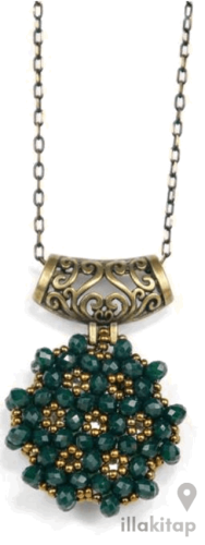 Zümrüt Yeşili Cevşen Kolye (Kristal, Yuvarlak)